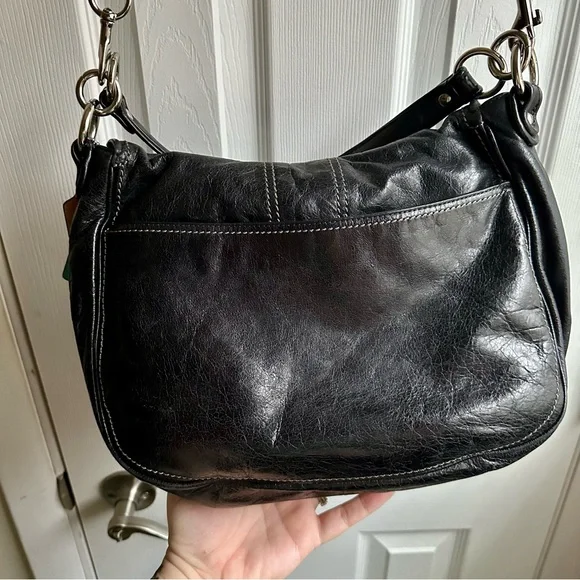 Coach Black Leather Shoulder Bag with Silver Accents - Picture 10 of 12